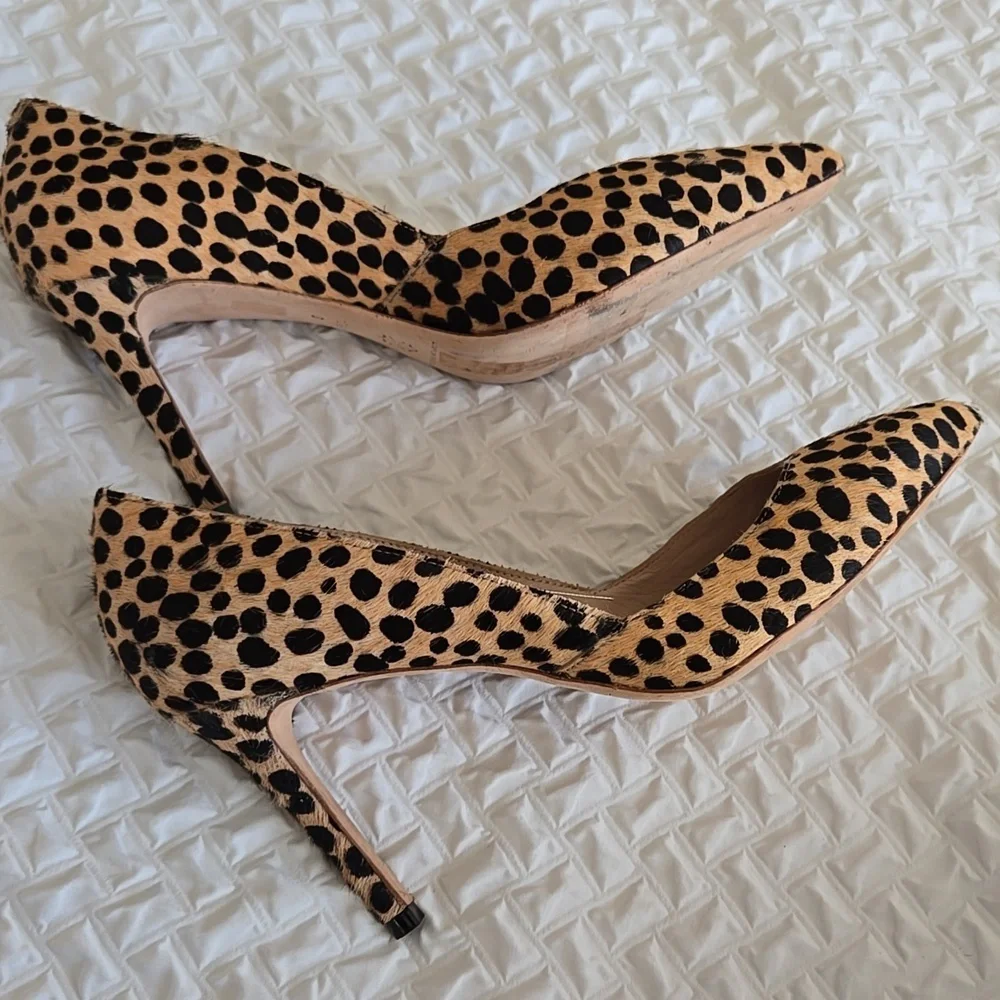 Loeffler Randall Pari Cheetah Print Real Fur Stiletto High Heel Pumps Mobwife